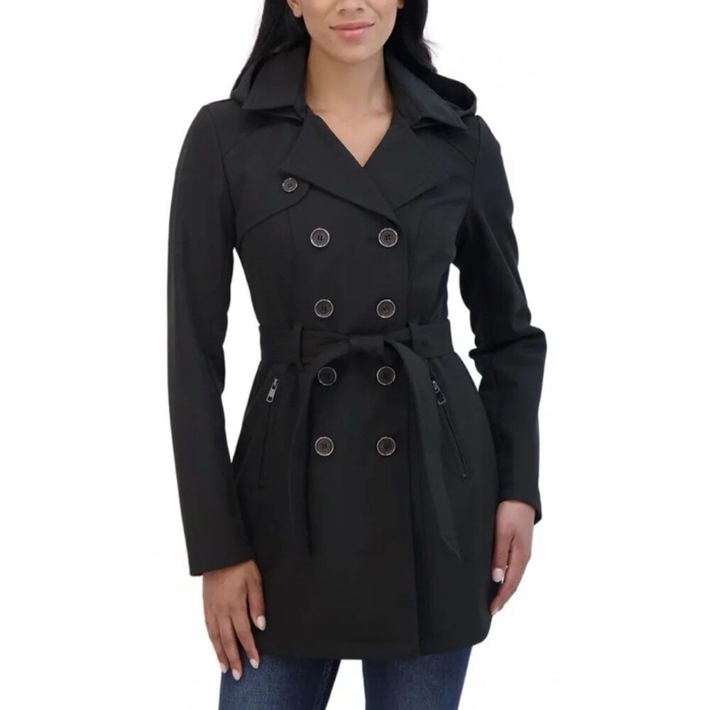 Sebby- Women's Black Double-Breasted Rain/Trench Coat Size Med, NWT Retail $130.
